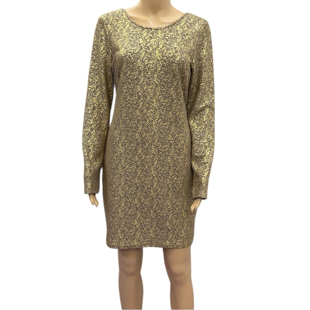 Rhapsody Y2K Bodycon Gold Metallic Long Sleeve Textured Dress Womens Large